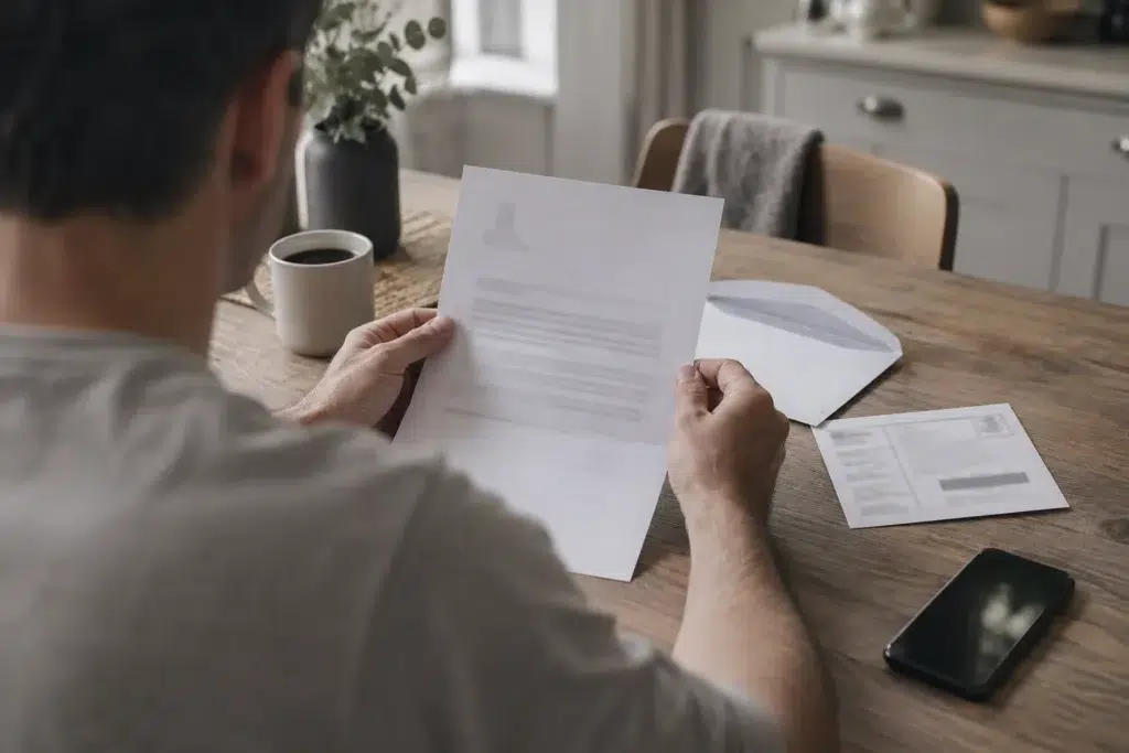 Salariat care citește o decizie de concediere primită prin poștă, cu confirmare de primire